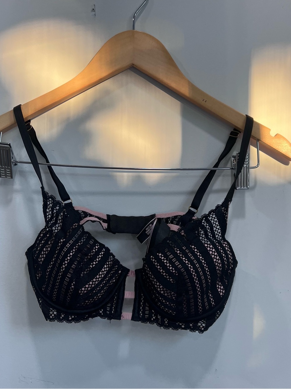 Victoria's Secret Black Lace Bra with Pink Trim